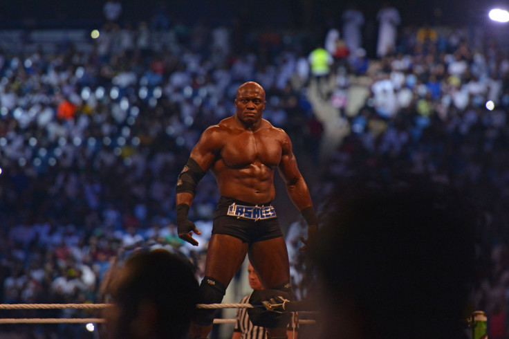 Bobby Lashley stands in the ring prior to his fight during the World Wrestling Entertainment (WWE) Crown Jewel pay-per-view in Riyadh