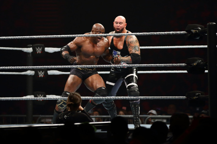 Luke Gallows (R) in action against Bobby Lashley during the WWE Live Singapore