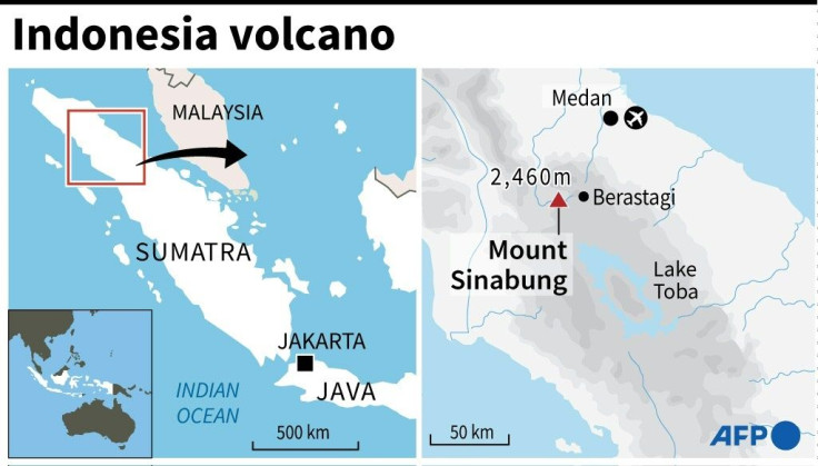 Map of Indonesia, locating Mount Sinabung which erupted Tuesday morning blasting a massive column of smoke and ash into the sky.