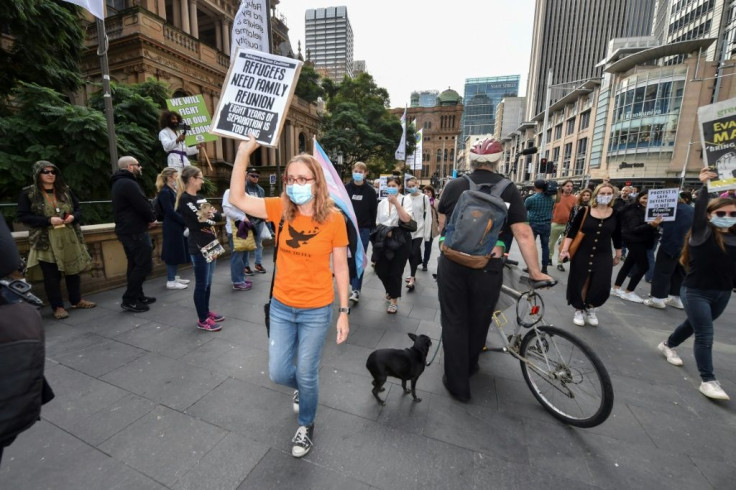 Protesters attend a pro-refugee rights march in Sydney in June