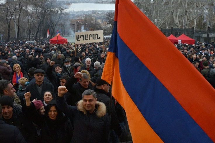 Opposition protesters are furious at Armenia's prime minister over last year's disastrous war with Azerbaijan