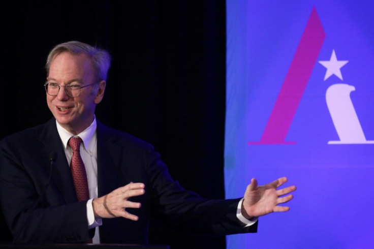 Former Alphabet and Google CEO Eric Schmidt is seen at a 2019 conference of the National Security Commission on Artificial Intelligence, which concluded that the United States is lagging in areas of AI critical to the nation's future