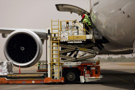 Oxford/AstraZenica Covid-19 vaccine doses are offloaded from a plane after its arrival in Abuja, Nigeria, on March 2, 2021
