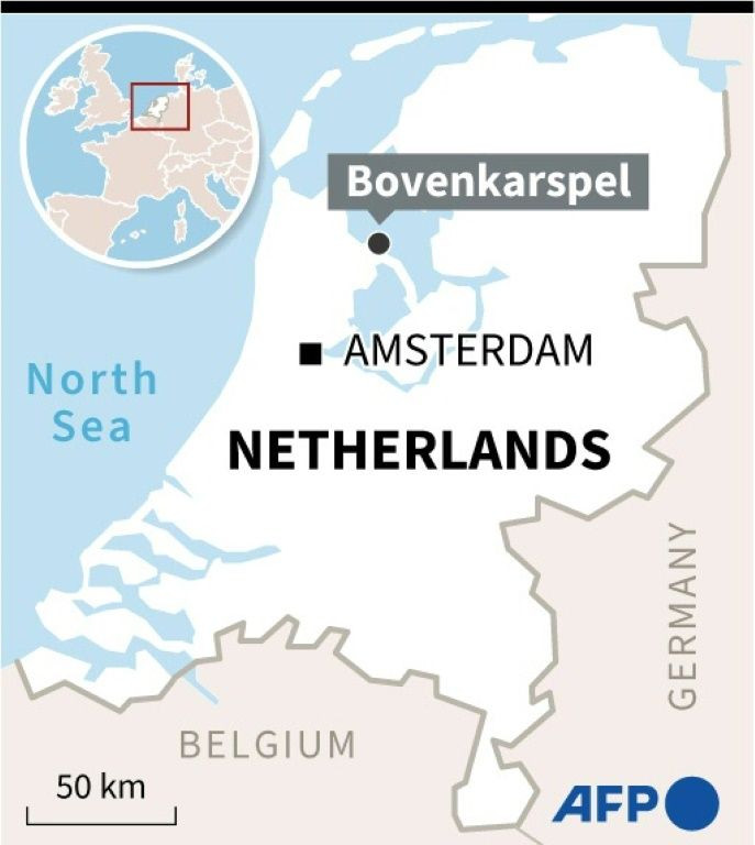 Map of Netherlands locating Bovenkarspel, where an explosion occurred Wednesday near a Covid-19 test centre.