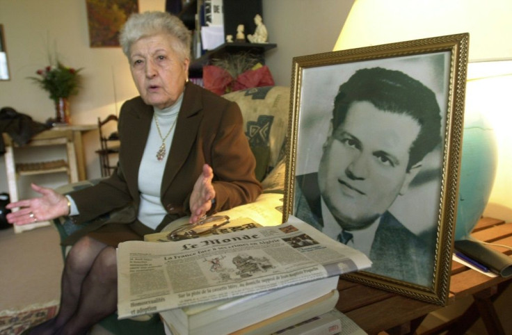 In this file photo taken in 2001 Malika Boumendjel, widow of Algerian lawyer Ali Boumendjel gives an interview at her home about her husband's death during his 43 days detention by the French army on March 23, 1957.