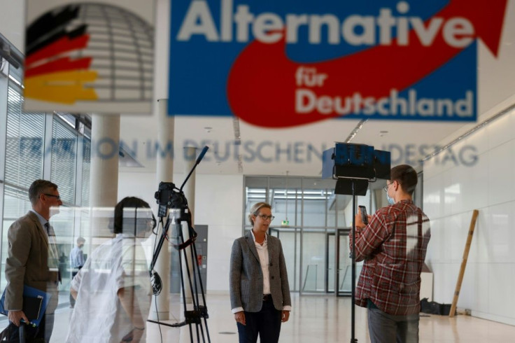 Alice Weidel, co-leader of the parliamentary group of the Alternative for Germany (AfD) far-right party, speaks to the media in September 2020