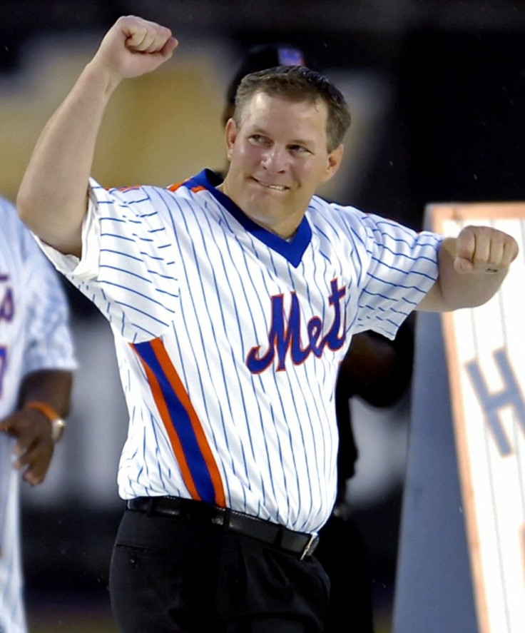 File photo of New York Mets&#039; Lenny Dykstrareacting as the 1986 World Series Mets were honored during National League baseball in New York
