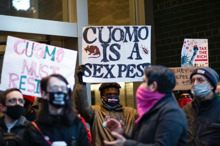 Protesters have gathered in New York to demand the resignation of Governor Andrew Cuomo over claims of sexual harassment