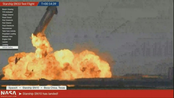 An unmanned SpaceX Starship prototype SN10 explodes on the ground after carrying out what seemed like a good flight and landing