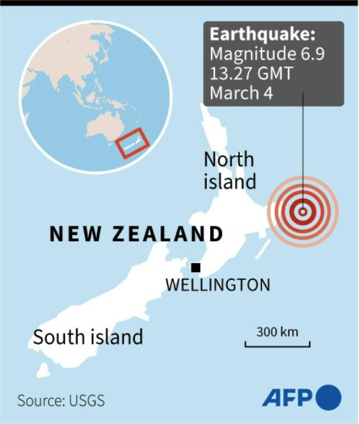 Map locating a 6.9-magnitude earthquake off the coast of New Zealand's North Island