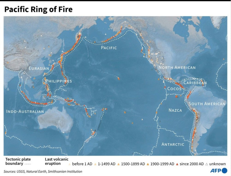 The Pacific Ring of Fire is where several of the Earth's tectonic plates meet and is the location of many earthquakes
