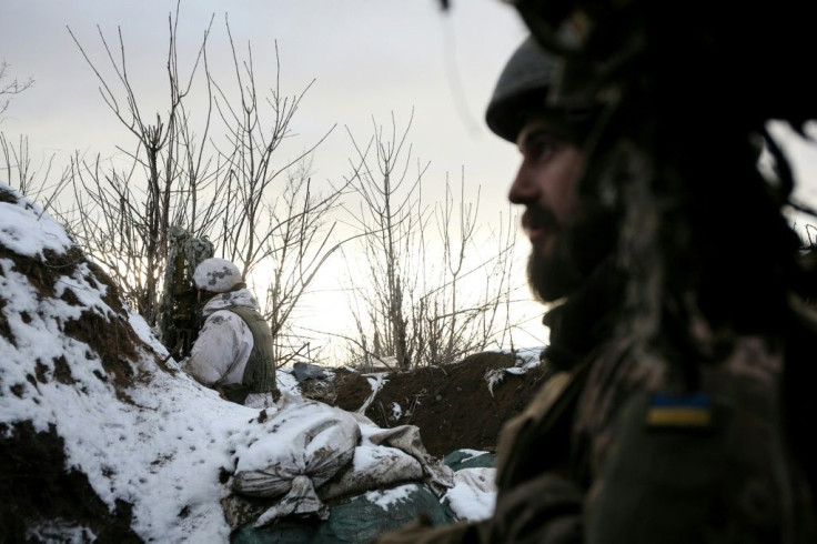 Ukrainian soldiers on the frontline with Russia-backed separatists in the Donetsk region last month