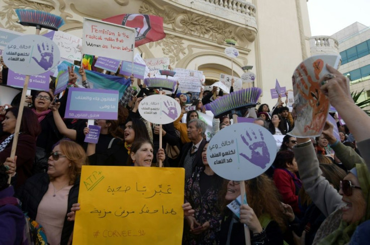 Members of the Tunisian "EnaZeda" -- inspired by the #MeToo movement -- rallied against sexual harassment in Tunis in November 2019