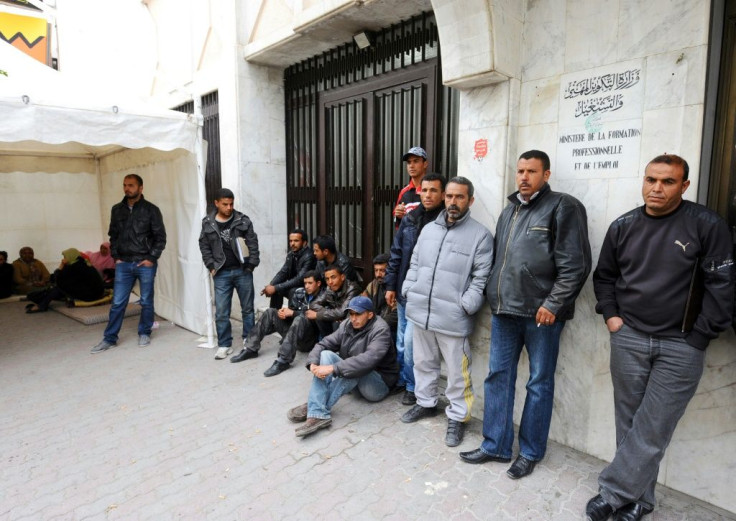 Demonstrators blocked access to the labour ministry headquarters in protest at the results of a recruitment exam organized by the Phosphate Gafsa Company
