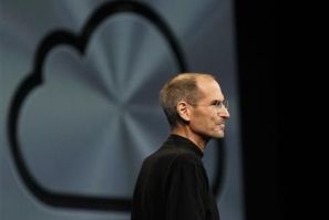 Apple Inc CEO Steve Jobs takes the stage to discuss the iCloud service