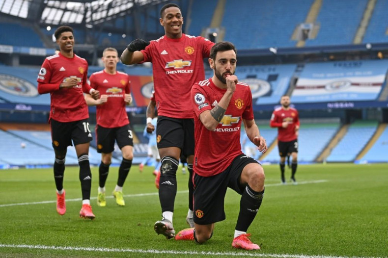 Manchester United's Bruno Fernandes opened the scoring at Manchester City