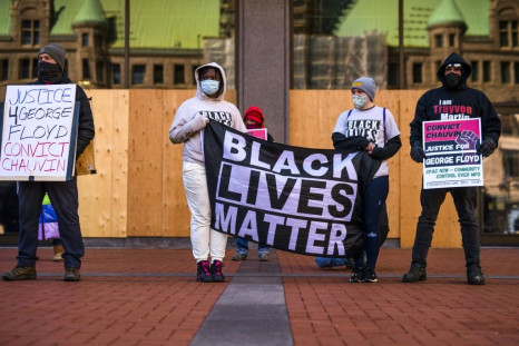"Black Lives Matter" protestors in Minneapolis, Minnesota ahead of the trial of the police officer charged with killing George Floyd