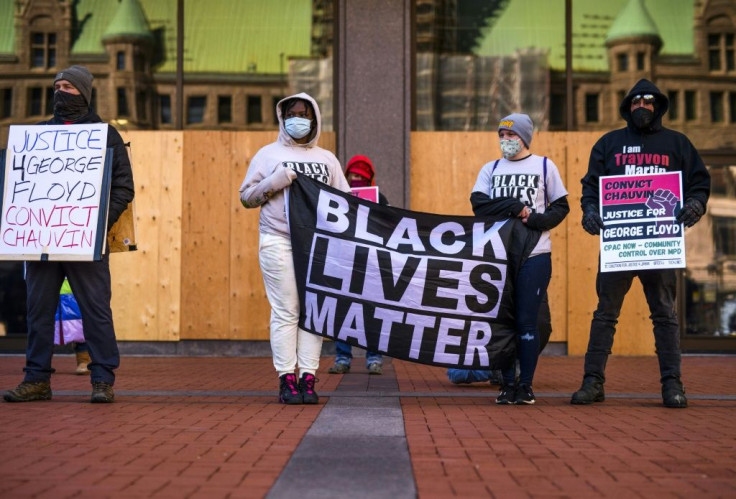 "Black Lives Matter" protestors in Minneapolis, Minnesota ahead of the trial of the police officer charged with killing George Floyd