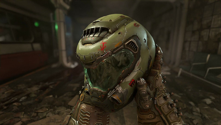 The Doom Slayer's helmet, painted with the Mark of the Beast, as featured in Doom Eternal