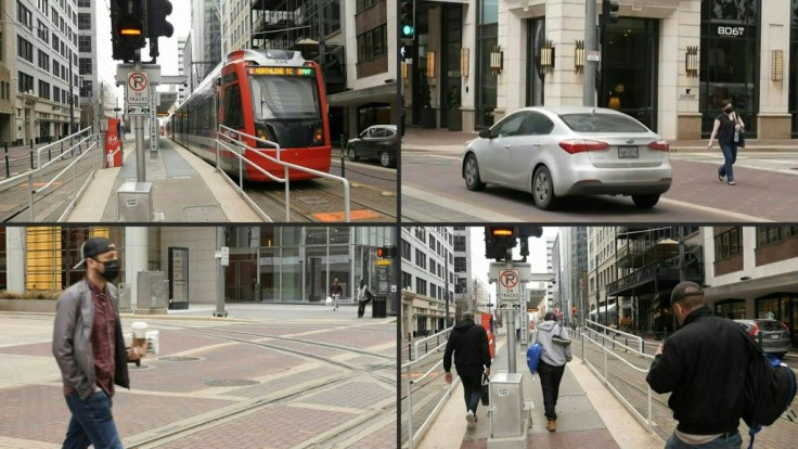 IMAGESScene in Downtown Houston as mask mandate expires and businesses are allowed to fully reopen following Texas governor's decision despite the US Centers for Disease Control and Prevention recommendation that "people wear masks in public settings, at