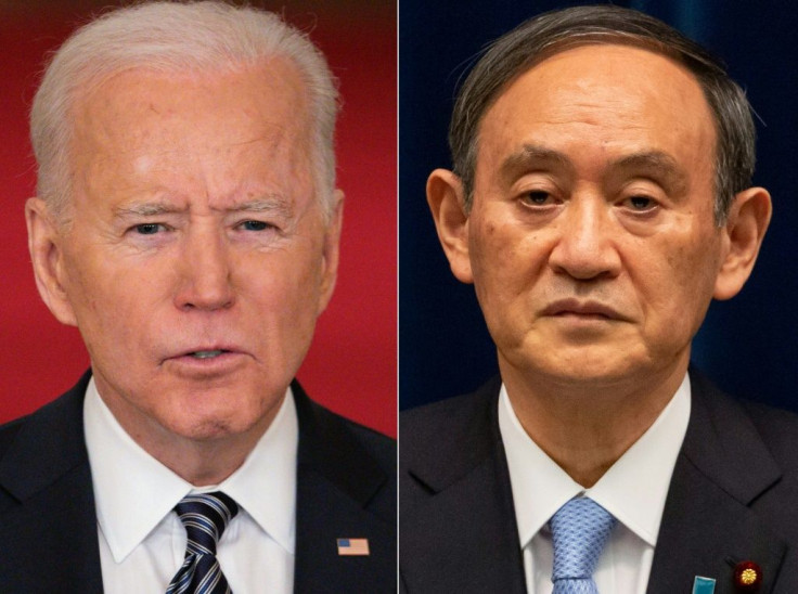 US President Joe Biden (left) will meet Japan's Prime Minister Yoshihide Suga as his first foreign leader guest