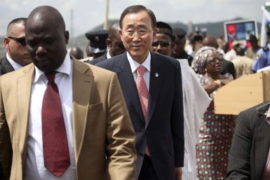 U.N Secretary General Ban Ki-moon arrives for the unveiling of a primary health care clinic in Dutse Makaranta village, outskirt of Nigeria&#039;s capital Abuja