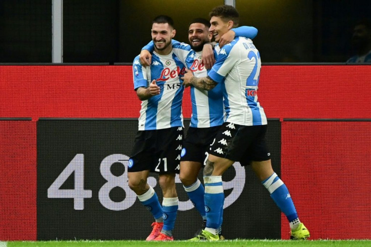 Napoli's Matteo Politano (L) scored the only goal against AC Milan.