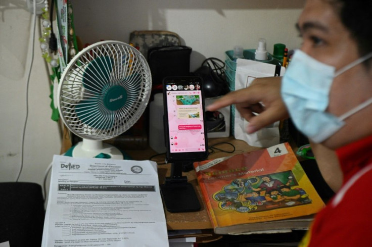 Kristhean Navales runs his science class over Facebook Messenger but less than half of his 43 students have access to a device