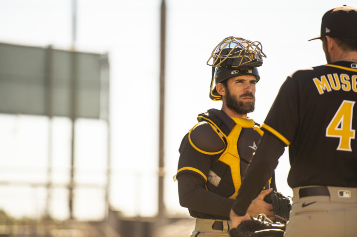 Pitcher Joe Musgrove #44 and catcher Austin Nola #22