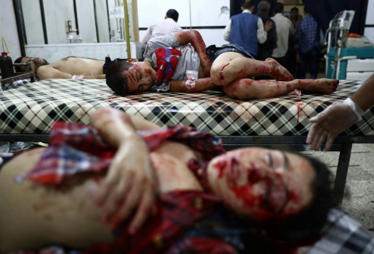 Wounded children in Doumas, east of Damascus, in September 2016