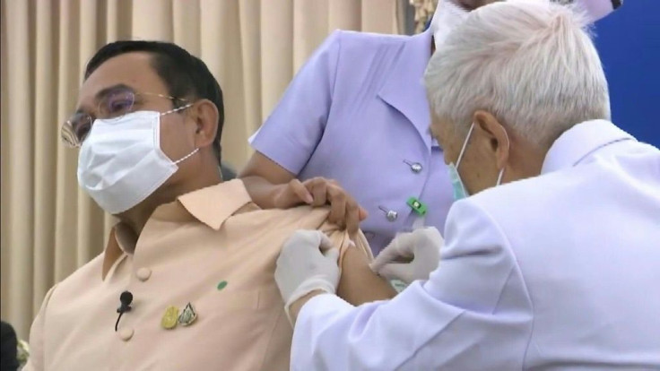 Thai Prime Minister Prayut Chan-O-Cha receives his first jab of the AstraZeneca vaccine