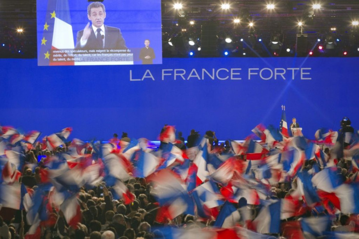 Nicolas Sarkozy delivers a speech at a campaign rally in March 2012 as he seeks another term as president of France