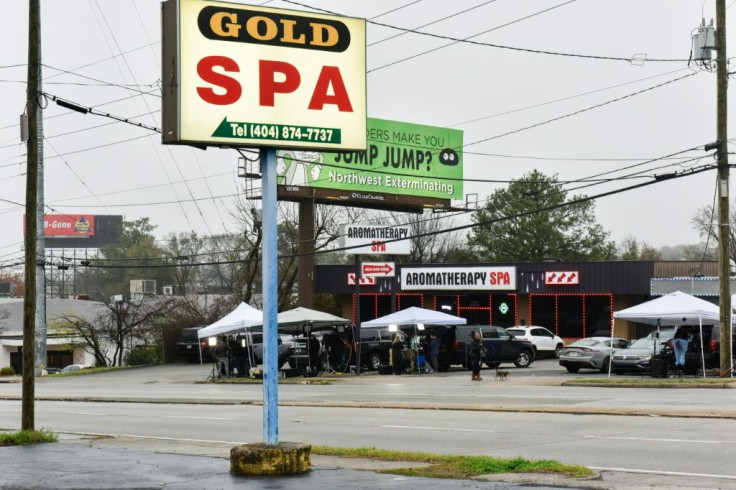Gold Spa and Aromatherapy Spa are seen in Atlanta, Georgia Mrch 17, 2021, the day after several people were shot and killed there and at another suburban spa