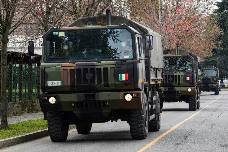 March 26, 2020: Italian Army trucks transport the coffins of coronavirus victims from Bergamo to crematoriums in other regions