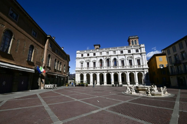 Bergamo's Piazza Vecchia (Old Square) is deserted once again as the city is back under lockdown