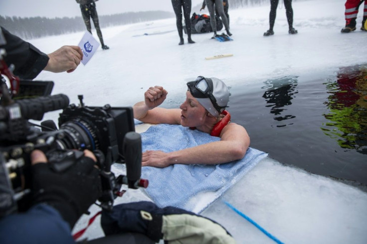 Johanna Nordblad celebrates her new record after her icy plunge in Hossa