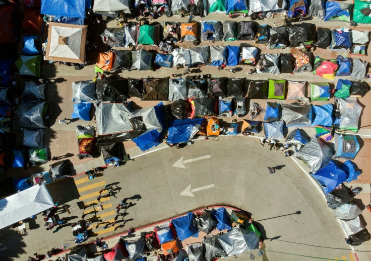 Asylum seekers camp in Tijuana on the Mexican-US border waiting to start their application process