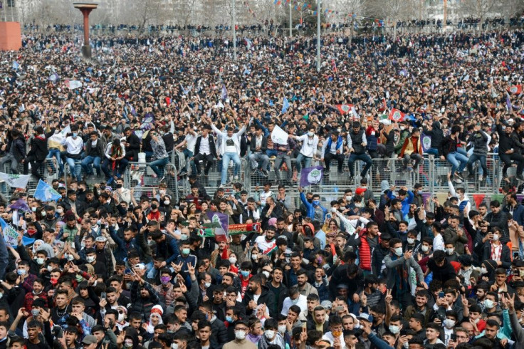 Supporters of pro-Kurdish Peoples' Democratic Party (HDP) mark the Persian New Year with a protest over political repression