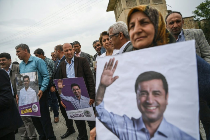 The incarcerated Demirtas remains a champion of Turkey's Kurdish minority, like these supporters near the priso in Edrine where he is being held