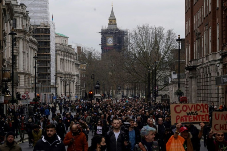 Protesters march in cental London last weekend against restrictions imposed during the third coronavirus lockdown