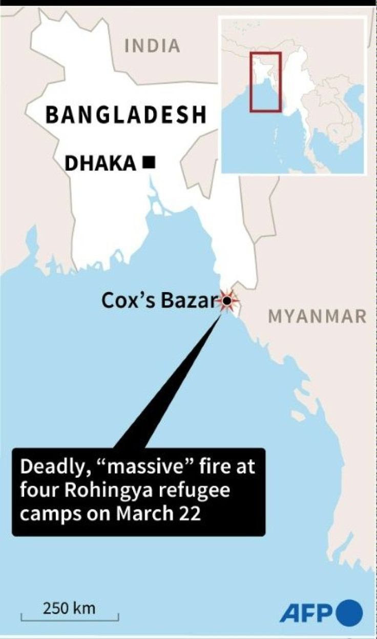 Map of Bangladesh locating Cox's Bazar where a huge blaze engulfed shanty homes at Rohingya refugee camps on Monday, killing several people.