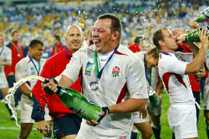 Former England hooker Steve Thompson, pictured celebrating the team's 2003 World Cup final win, is among a group of ex-players taking action against rugby authorities over head injuries they attribute to playing the game