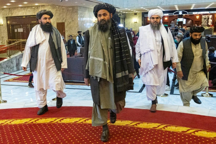 Taliban co-founder Mullah Abdul Ghani Baradar (C) told a Moscow conference last week that Afghans 'should be left to decide their own fate'