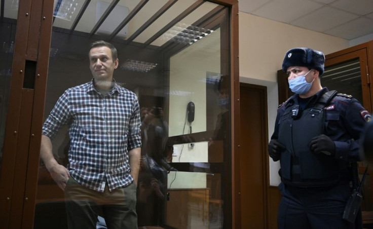 Navalny (L) was jailed in February after returning to Russia from Germany