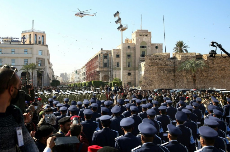 The Libyan armed forces parade in Tripoli to mark the country's 69th anniversary of independence on December 24, 2020