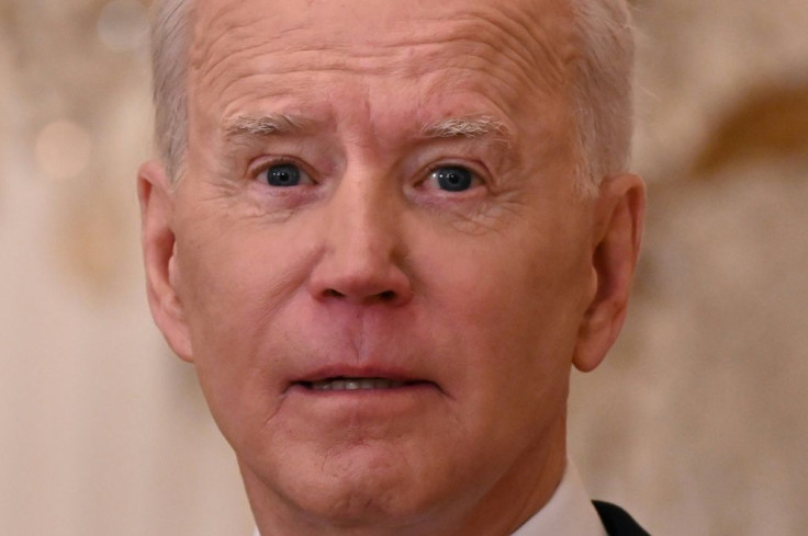 US President Joe Biden speaks during his first press conference in the East Room of the White House