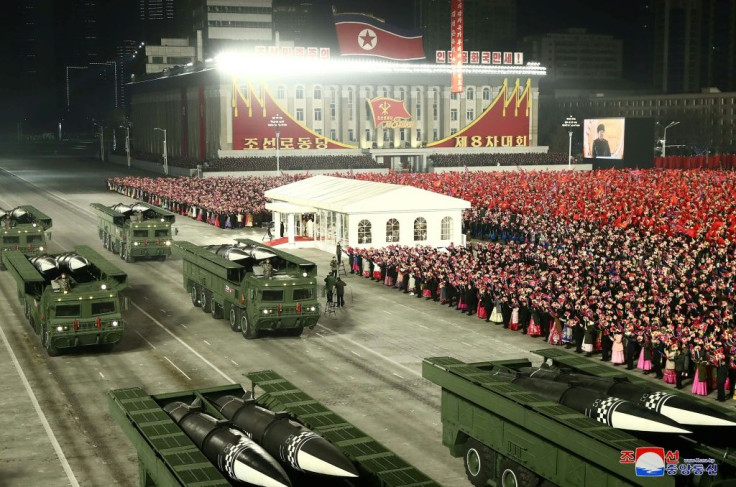 Missiles similar to those tested are displayed during a January 2021 military parade marking the 8th Congress of the Workers' Party of Korea in Pyongyang