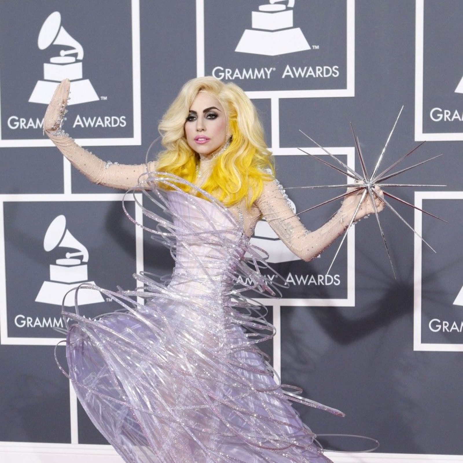 lady gaga hoop dress Lady Gaga Steps Out in NYC and Is Pretty in Pink in This Fitted Polka-Dot Dress