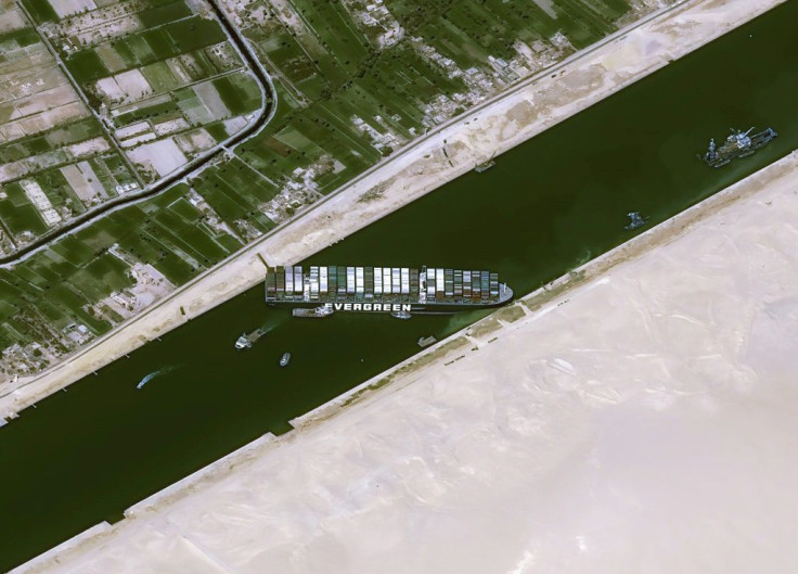 The Taiwan-run MV Ever Given container ship is lodged sideways and impeding all traffic across the Egypt's Suez Canal
