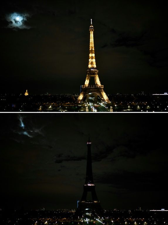 Before and after the lights went out at the Eiffel Tower in Paris